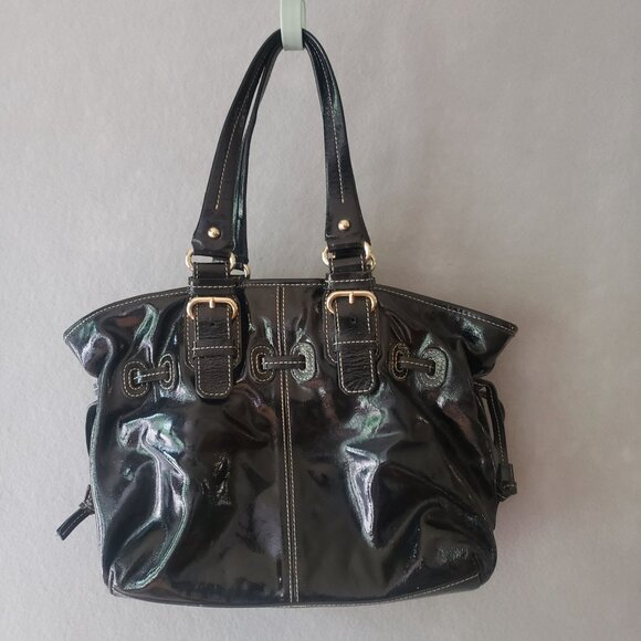 Dooney and Bourke Chiara Black Patent Leather Tote Pink Lining Large Handbag - Picture 16 of 16